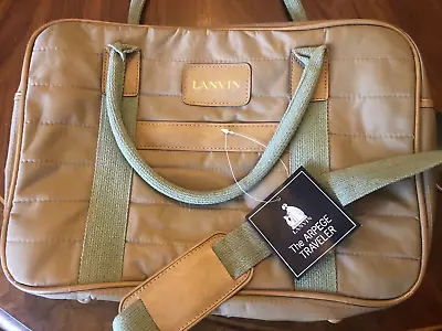 NWT Vintage LANVIN Bag Travel Arpege World Traveler Beige Green Leather Trim • $69.99