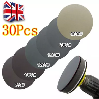 30Pcs 125mm Wet & Dry Sanding Discs Sandpaper Hook & Loop Pads Grit 800-3000 Set • £6.59