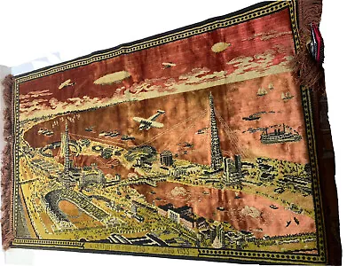 Vtg Velvet Tapestry Chicago Worlds Fair Century Progress 1933 Aerial Panarama! • $295