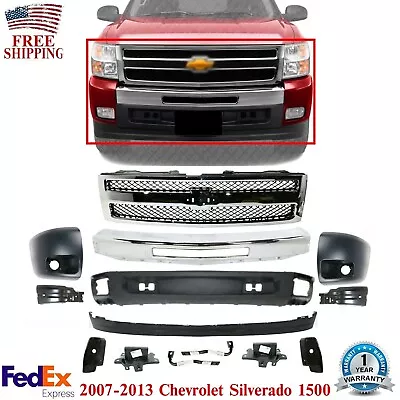 Front Bumper Kit + Grille + End Caps LH & RH Side For 2007-2013 Silverado 1500 • $654.29