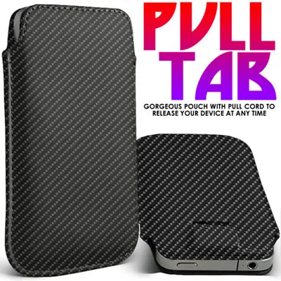 Quality Luxury Leather Pull Tab Flip Pouch Sleeve Phone Case Cover✔CARBON BLACK • £7.99