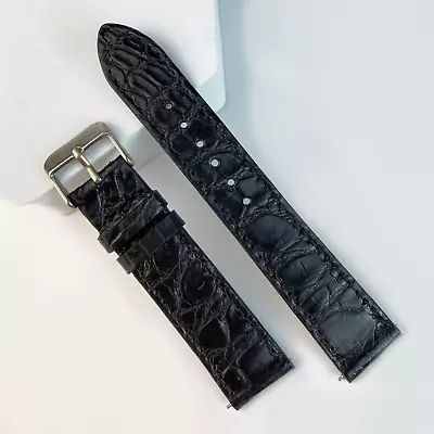 20mm Flat Black Alligator Watch Band Men Genuine Leather Crocodile Watch Strap • $21.99