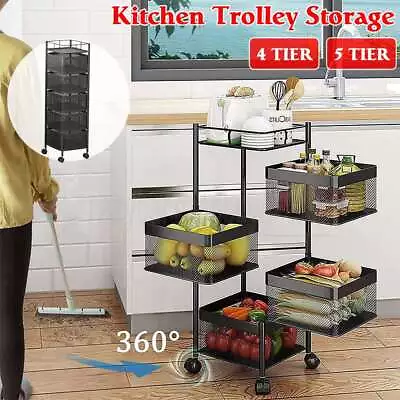 Cart Vegetable Storage 4/5 Tiers Kitchen Trolley Organiser Holder Rotating Rack • $93.99