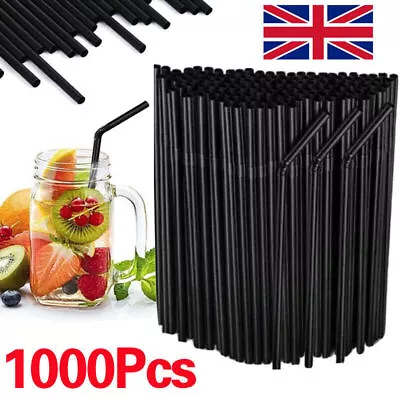 1000Pcs Plastic Flexible Straws Bendy Black Recyclable Drinking Cocktail Straws • £7.55