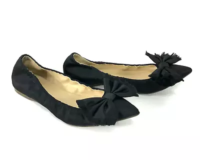 J Crew Shoes Womens 7 Black Flat Satin Lottie Slip On Ballet Bow Dressy Comfort • $44.93