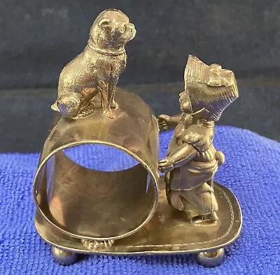 Vintage Wm. Rogers Quadruple Silver Plate Girl With Dog Napkin Ring Holder • $125