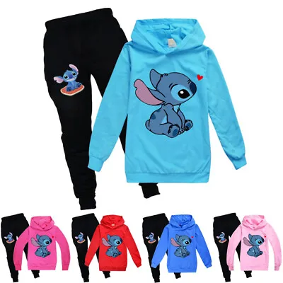 Boys Girls Kids Lilo Stitch Hoodies Jumper Sweatshirt Tops Pants Outfit Clothes • £12.49
