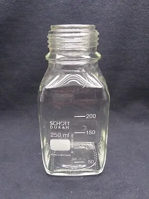 $7.99 • Buy SCHOTT DURAN 250mL Glass Square Media Storage Bottle No Cap No Pour Ring Chips