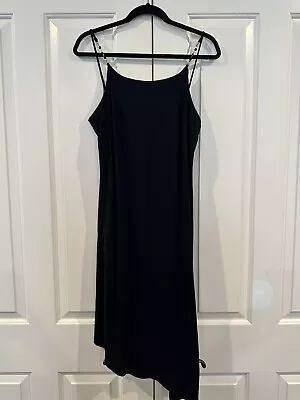 AGB Dress Womens 14 Black Sleeveless Asymmetrical Hem Beaded Strap Midi VTG • $29.97