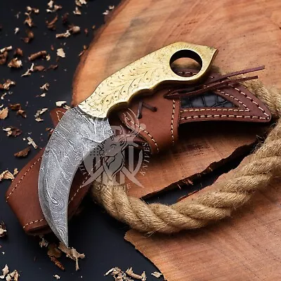 Karambit Knife Outdoor Survival Hunting Fixed Blade Damascus Knives With Sheath0 • $129.99