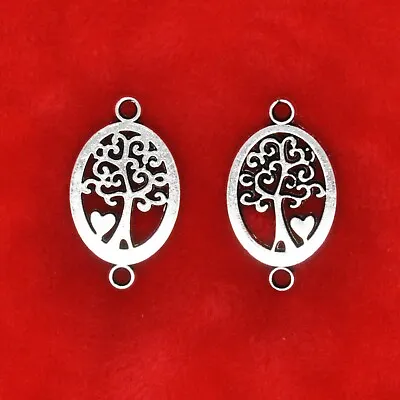 10 X Tibetan Silver Tree Of Life With Love Heart Connector Pagan Charms Pendants • £2.59