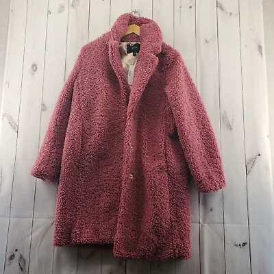 J. Crew Coat Womens Small Mid Length Sherpa Lined Snap Pockets Pink NWT • $125.90