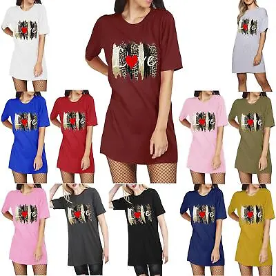 £3.49 • Buy Women Ladies Valentine Tunic Leopard Love Heart Short Sleeve T Shirt Mini Dress