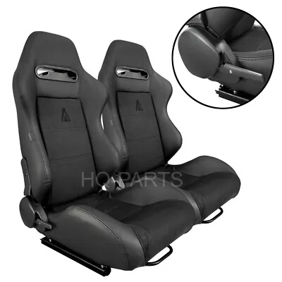 2 X Tanaka Black Pvc Leather & Black Suede Racing Seats Reclinable Fits Mazda • $319.99