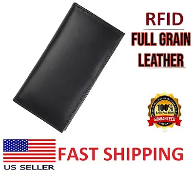 100% Full Grain Leather RFID  Bifold Long Checkbook Walletwith Box • $19.99