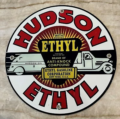 Hudson Ethyl Gasoline & Oil Porcelain Metal Sign 11 3/4 Vintage Style • $40