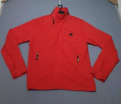 Bench Jacket Adult Large 100% Cotton Pack A Way Hood Lightweight Red Spell Out  • $18.44