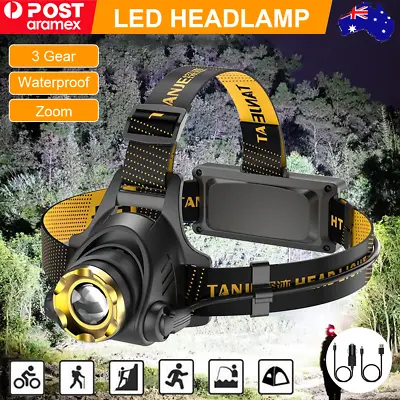 Most Powerful 1200000LM LED Rechargeable Headlight Zoomable Headlamp Head Torch • $18.40