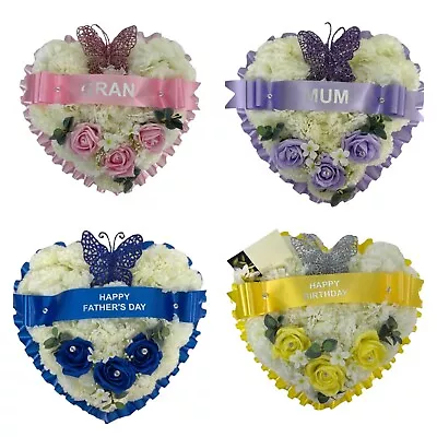 Heart Artificial Funeral Flowers Wreath Memorial Grave Tribute Grave Roses Mum • £22.99