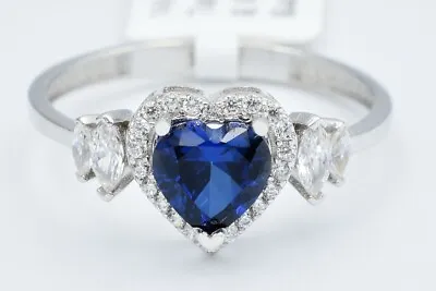 LAB CREATED 1.08 Cts TANZANITE  & W/SAPPHIRE RING 14K WHITE GOLD -Free Appraisal • £0.80