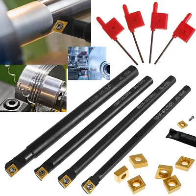 4PCS Shank Lathe Turning Tool Holder Boring Bar Set With Carbide Inserts Wrench+ • £16.46