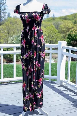 Ambiance Off Shoulder Floral Maxi Dress With 2 Front Slits-Black-LARGE • $12.95