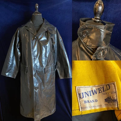 £130 • Buy 50s Uniweld Made In England Oilskin Foul Weather Rubber Vintage Coat Pvc Fetish