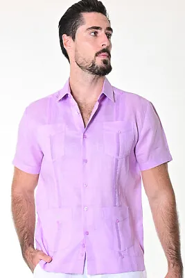 £51.67 • Buy Bohio Linen Guayabera Shirt For Men -Lavender Cuban Traditional (4) Pocket LS499