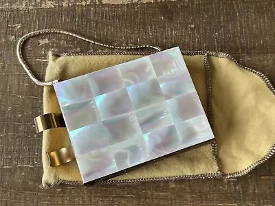 Mid Century Mother Of Pearl Compact Evening Clutch Purse Lipstick Minaudiere VTG • $39.99