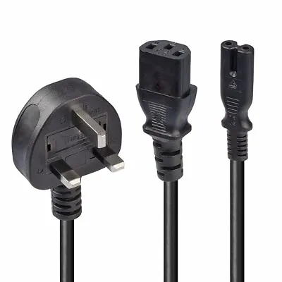 LINDY 30426 2.5 M UK Mains 3 Pin Plug To IEC C13 And C7  Y  Splitter Lead Cable  • £10.27