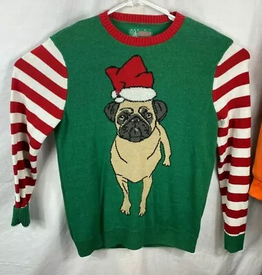 Christmas Ugly Sweater PUG Women XL Long Sleeve Dog Pets Green Party Work Hat  • $18