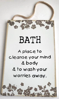 £4.99 • Buy Shabby Chic Hanging Chunky Wooden Sign - Bath - Bathroom