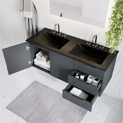 Modway Vitality 48  Double Sink Wood & Ceramic Bathroom Vanity In Gray/Black • $668.04