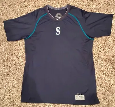 NIKE Pro Dri-Fit Mens LARGE Blue MLB SEATTLE MARINERS Short Sleeve Shirt • $14.99