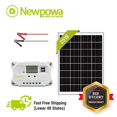 Newpowa Solar Panel 25 Watt Mono 12V Add PWM 5A Controller DC Charging Kit • $55.99