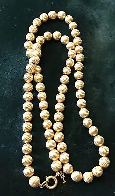 Vintage Crown Trifari Gold Tone Textured Bead Etched Ball Necklace 24  Heavy • $19