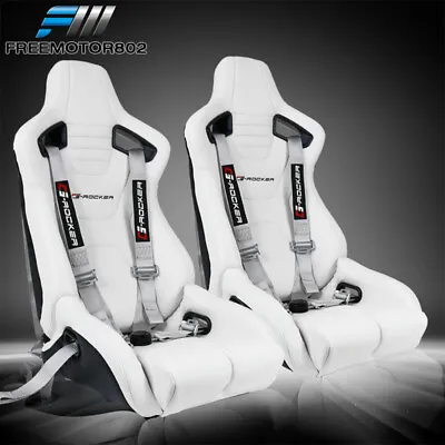 Bucket Racing Seat Adjust Universal Dual Slider White PU & CF & Cam-lock Belt X2 • $550.99