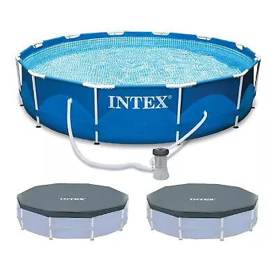 INTEX 12'x30  Metal Frame Swimming Pool With Filter Pump & Pool Cover (2-Pack) • $174.99