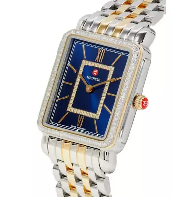 New Michele Deco Ii Diamond Blue Mop Dial Gold Two-tone Watch Mww06x000045 • $690