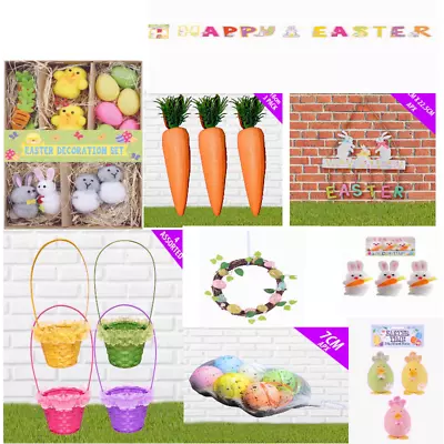 £2.99 • Buy Easter Decoration, Wooden Hanging Bunnies Eggs Hats Glitter & Baskets