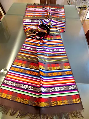 Mexican Maya Aztec Colorful Fringed Table Runner 64  X 19  - Made In Mexico • $40