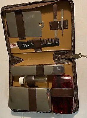 Men's Travel Grooming Toiletry Kit Vintage Split Leather Bag Zippered 6.5” X 9” • $9.99