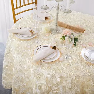 Floral Round Tablecloth 60 Inch Ivory Rosette Wedding Tablecloth For Sweethea... • $31.74