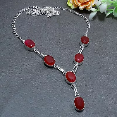 Kashmiri Ruby Gemstone 925 Sterling Silver Jewelry Women Necklace 18  E858 • $10.52