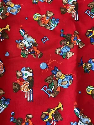 VTG Cranston Print Works Fabric Teddy Bears Alphabets Toy Red Background 2 Yards • $18.99