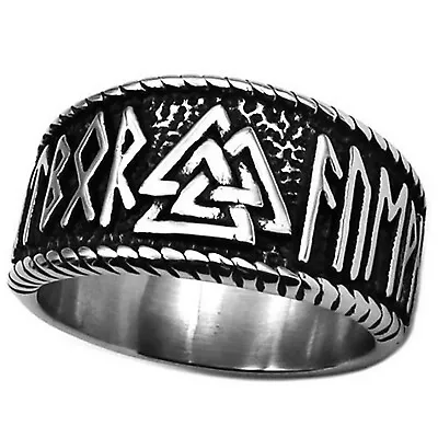 Viking Valknut Ring Unisex Silver Stainless Steel Norse Rune Band Sizes 7-12 • $17.99