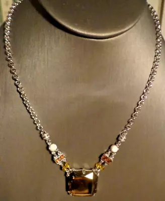 Rare! Vintage Swarovski Large Octagon Cut Cognac Crystal Drop Necklace-Swan Tag • $59.95