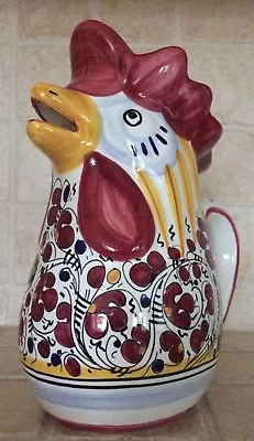 DERUTA FIMA Red Rooster Pitcher Hand Painted Majolica Italy New • $115