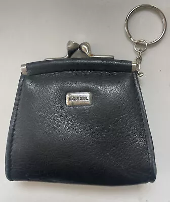 Fossil Vintage Frame Coin Black Leather Keychain • $0.99