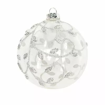 £4.49 • Buy Gisela Graham Christmas - Glass Bauble 8cm - Clear/Silver Beaded Vines